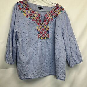 Talbots Plus blue chambray boho embroidered top EUC size 1X